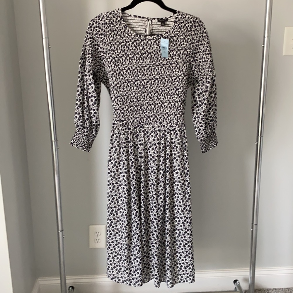 Ann Taylor NWT Smocked Black/White Floral Dress